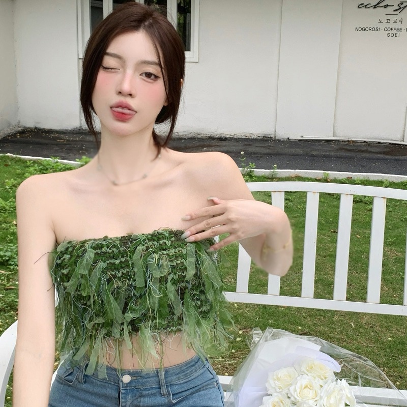 Áo Ống Không Dây Phối Tua Rua Thời Trang Mùa Hè Cho Nữ