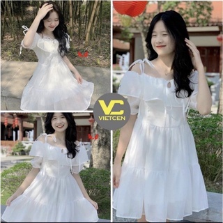 Váy tiểu thư trễ vai 2 dây trắng nữ,đầm trễ vai trắng siêu xinh siêu hot hit