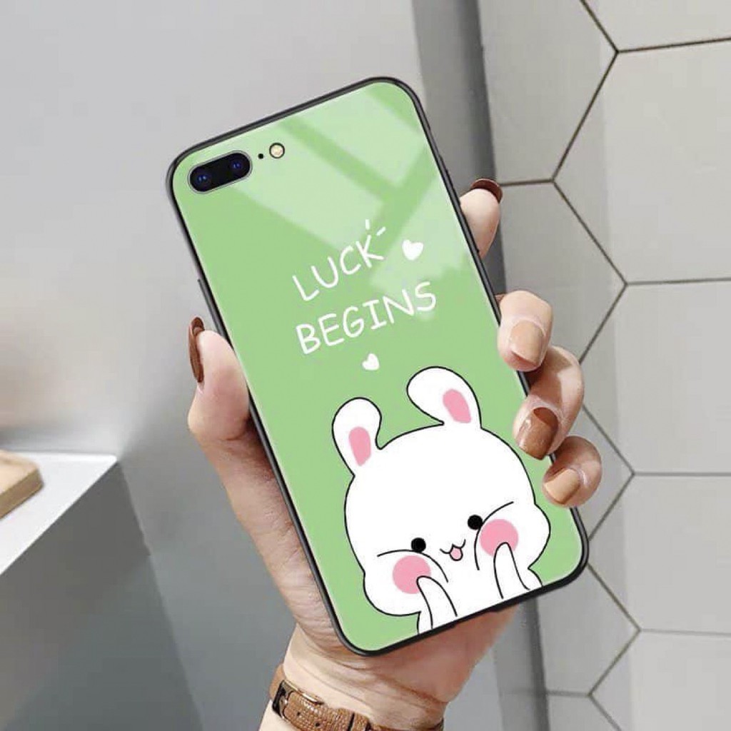Ốp kính cường lực thỏ chibi cho iphone 14 13 pro max mini 6 s plus 7 8 plus Xr X s max 11 pro max 12 pro max