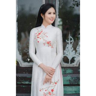 Áo dài gấm tơ 2tà trắng, đỏ, hồng