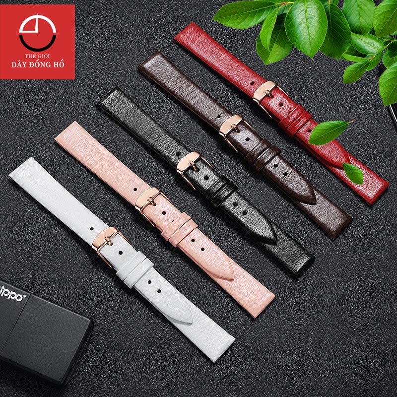 Dây đồng hồ da bò KHÓA BƯỚM Handmade siêu mềm, dây may tay FULL MÀU cho nữ 12mm, 14mm, 16mm