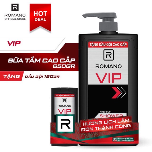 Sữa tắm cao cấp VIP Romano 650g tặng gội 150g