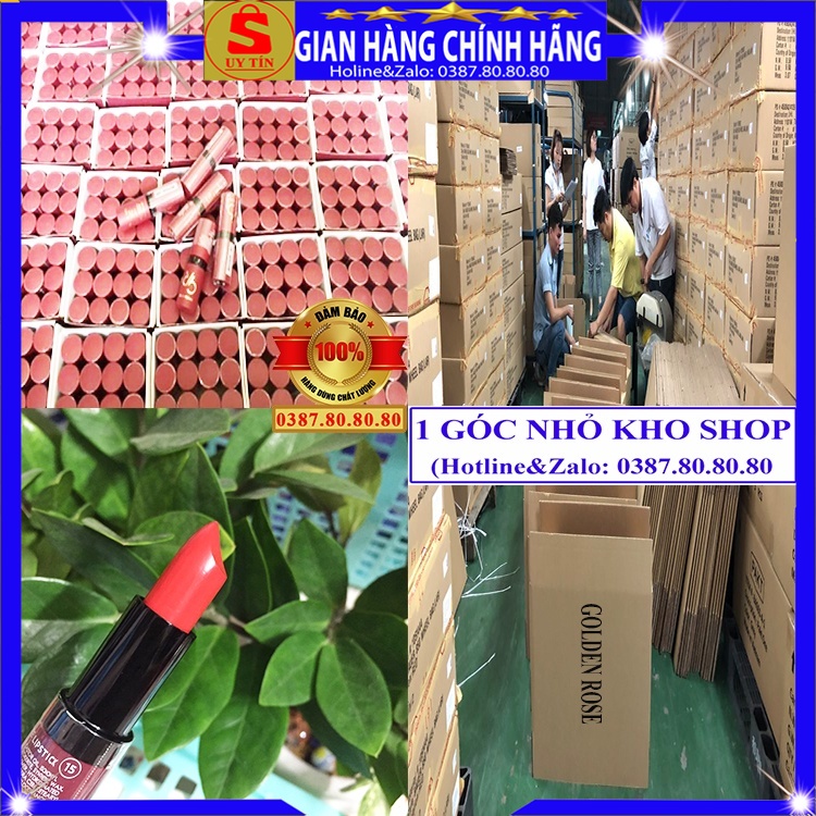 Son môi son lì không trôi khi ăn uống xịn chính hãng Golden Rose dạng thỏi lâu trôi siêu lì màu đỏ hồng cam cháy nâu đất