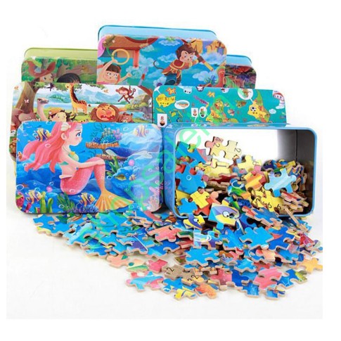 Bộ tranh ghép hình (puzzle) 60 miếng cho bé (hộp sắt)