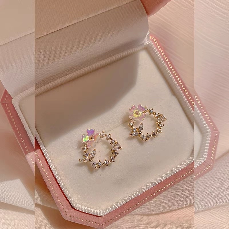 Bông tai xi mạ ngọc đá cô dâu dự tiệc màu vàng