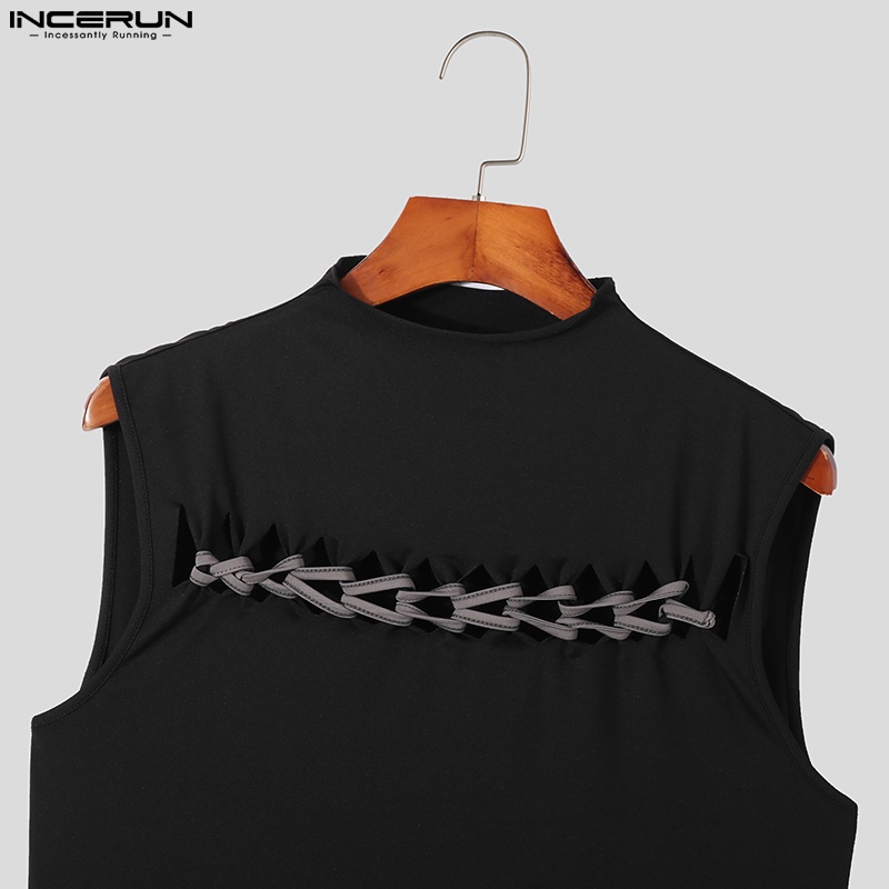 Áo sát nách INCERUN màu đen thiết kế thắt dây độc đáo thời trang cá tính cho nam