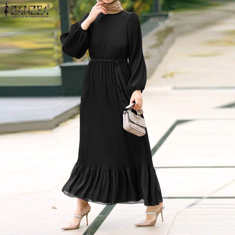 Đầm ZANZEA maxi tay dài cổ tròn phong cách hồi giáo thời trang cho nữ