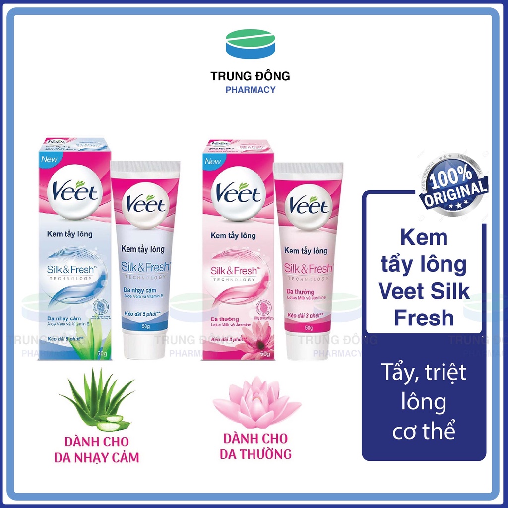 Kem tẩy lông cho da thường và nhạy cảm Veet Silk Fresh, triệt sạch lông cơ thể - Trung Đông Pharmacy