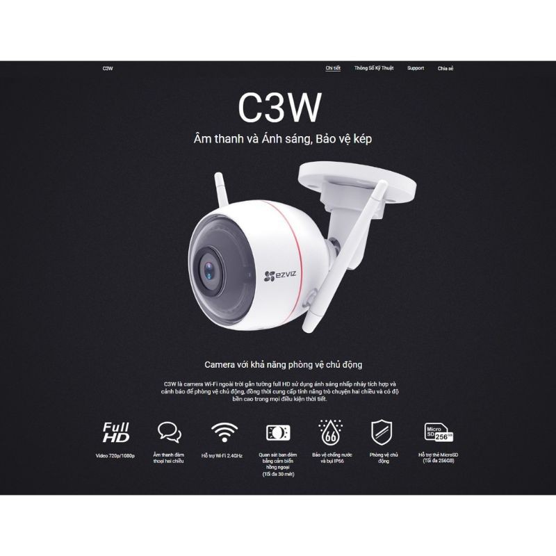 Camera 2M IP Wifi Ngoài Trời Ezviz C3W 1080P FULLHD