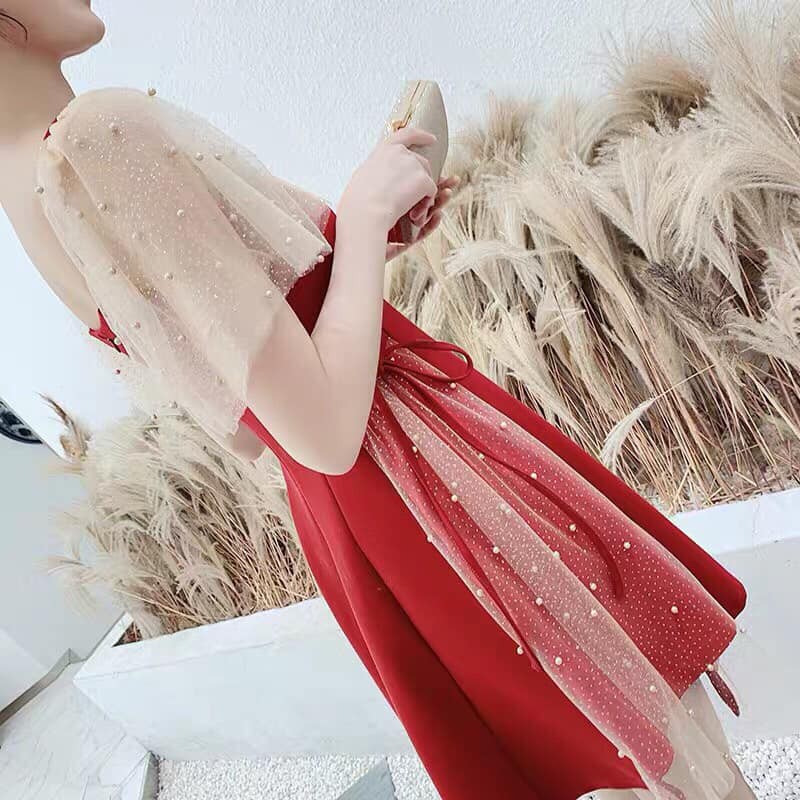 [GIÁ SỈ] [Hình thật] Đầm dự tiệc xoè lưới nhũ đính hạt nơ eo | BigBuy360 - bigbuy360.vn