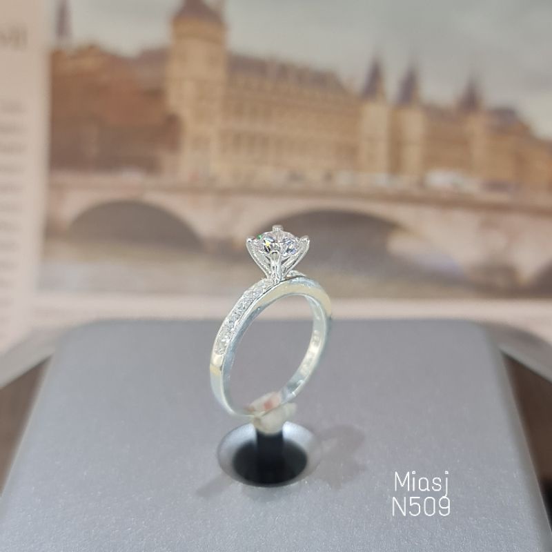 Nhẫn nữ bạc Ý S925 MiASJ 4 chấu kết đá bản mỏng đơn giản, nhẹ nhàng N509