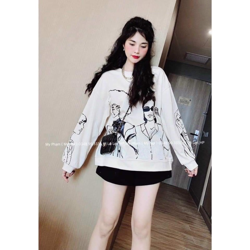 Áo Swearshirts Sweater chui đầu nỉ bông SuzaHouse màu trắng in hình bắt mắt trẻ trung phong cách Hàn Quốc mùa thu đông