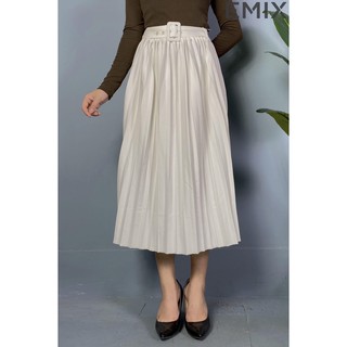 Chân váy dập ly màu trắng EMIX