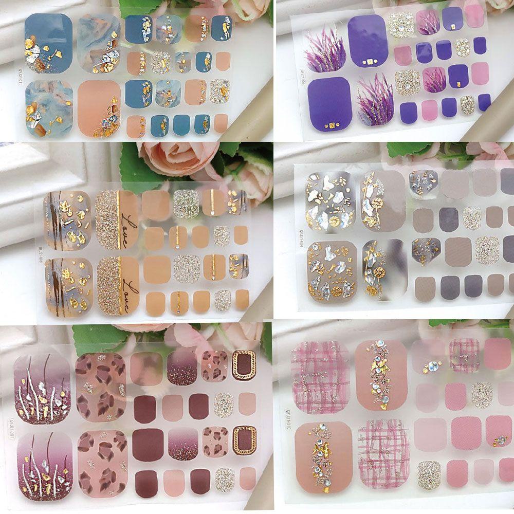 Bộ 22 Móng Chân Giả Tự Dính Họa Tiết Kẻ Sọc Bảo Vệ Toàn Diện