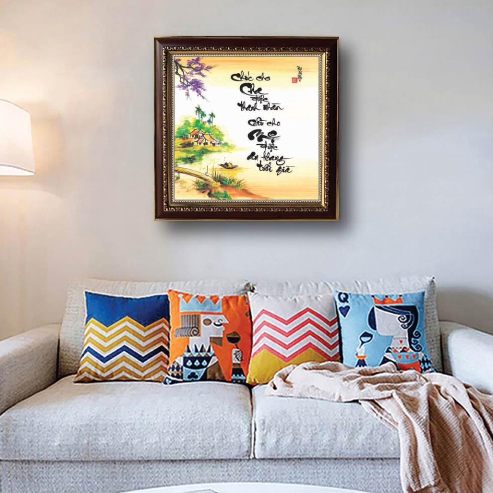 Tranh thư pháp cha mẹ, tranh chữ Hiếu, chữ hạnh phúc, chữ nhẫn