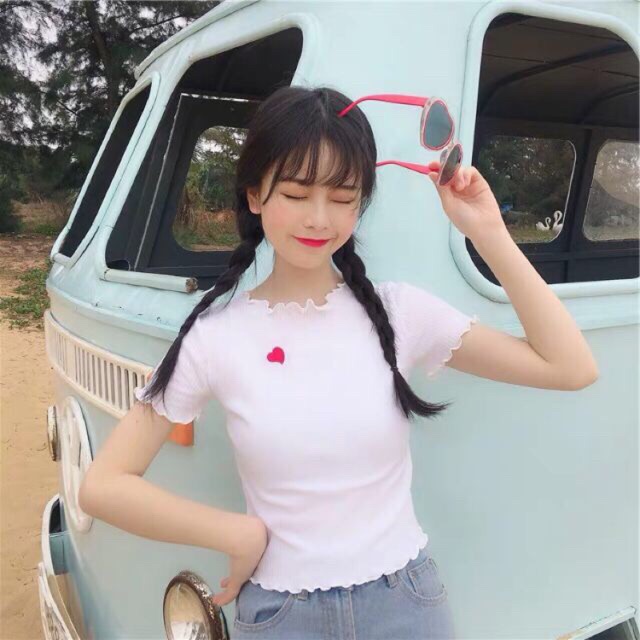 Áo croptop thêu trái tim 3 màu tun gân mềm mịn RICH STORE CRT52