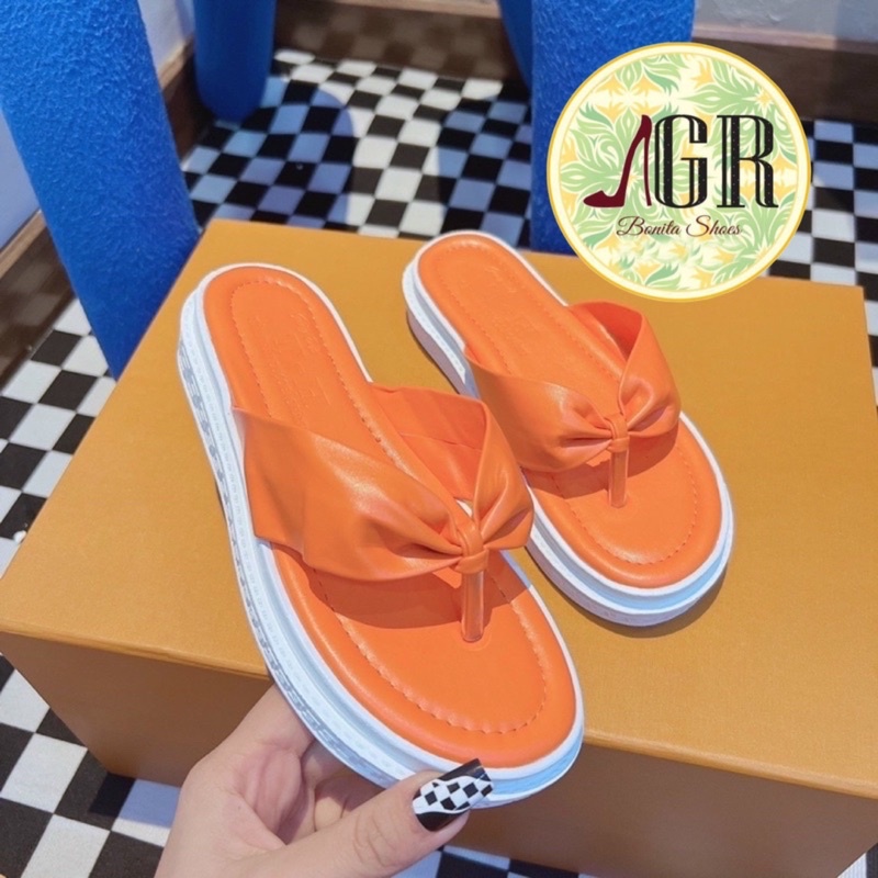 Dép kẹp nơ gút da mềm đế pu cao 3cm xinh xắn lớp