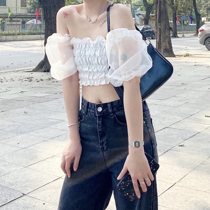 Áo quây tay bồng phối voan
