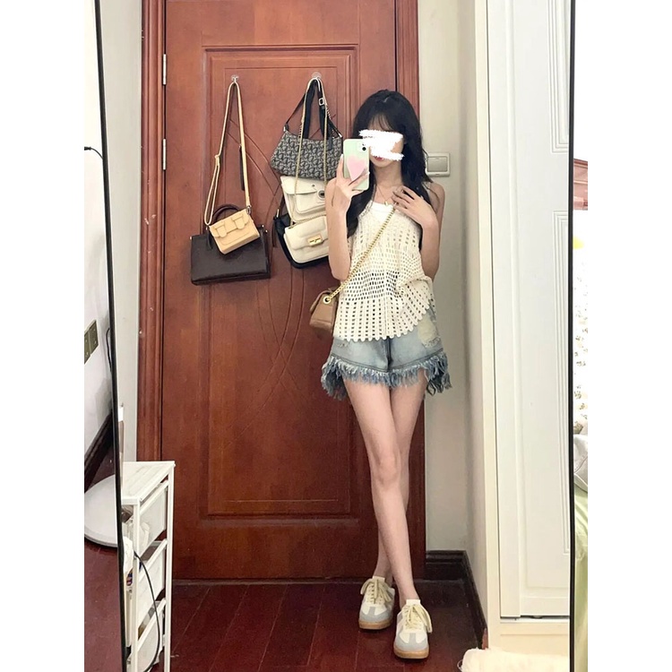Porozi  Trang phục  áo len dệt kim/ áo hai dây không tay dáng rộng phong cách retro thời trang Hàn Quốc cho nữ