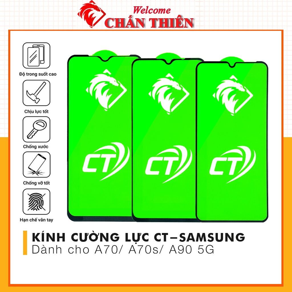 Kính cường lực samsung A70 A70s A90 5G full màn trong suốt chống xước độ bền cao có tặng kèm khăn lau màn hình