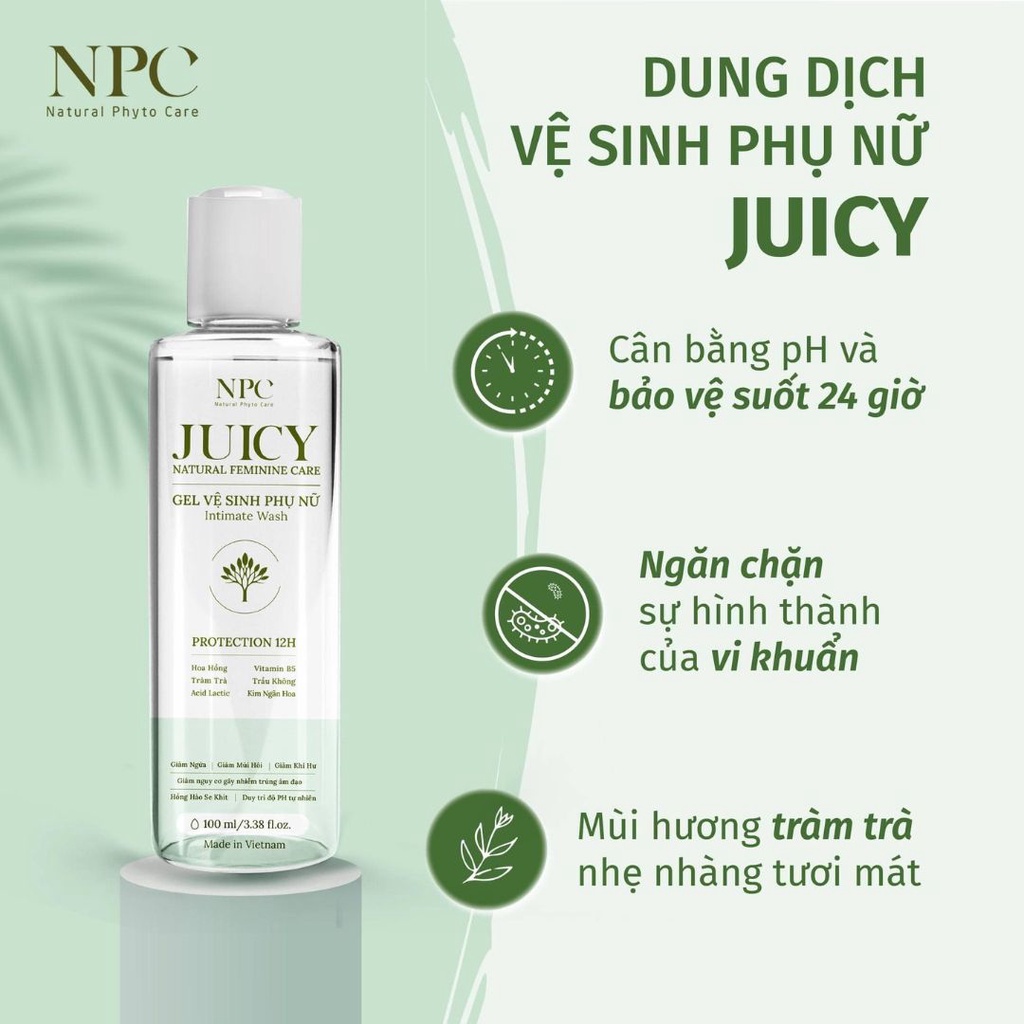 Dung dịch vệ sinh thảo dược Juicy từ thiên nhiên giúp làm sạch, cân bằng pH âm đạo, ngăn chặn sự phát triển của vi khuẩn