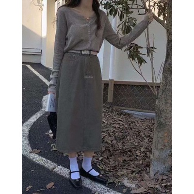 Chân váy jeans xuông CHALIN 3 màu hàn xẻ sau CV-8057