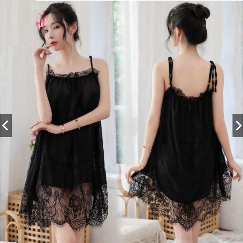 (Siêu sexy) Đầm Ngủ, Váy Ngủ Hai Dây Phối Ren Sexy Girl MS5174