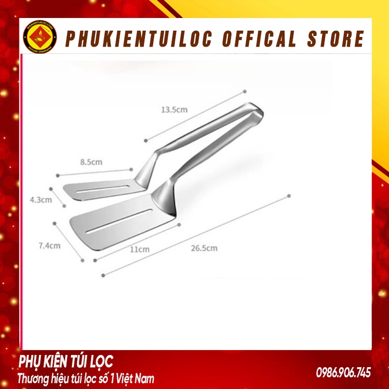 Kẹp inox 201 gắp nóng thức ăn bằng inox, chiên xẻng nướng, gắp đồ nóng như bít tết, cá rán, thịt nướng