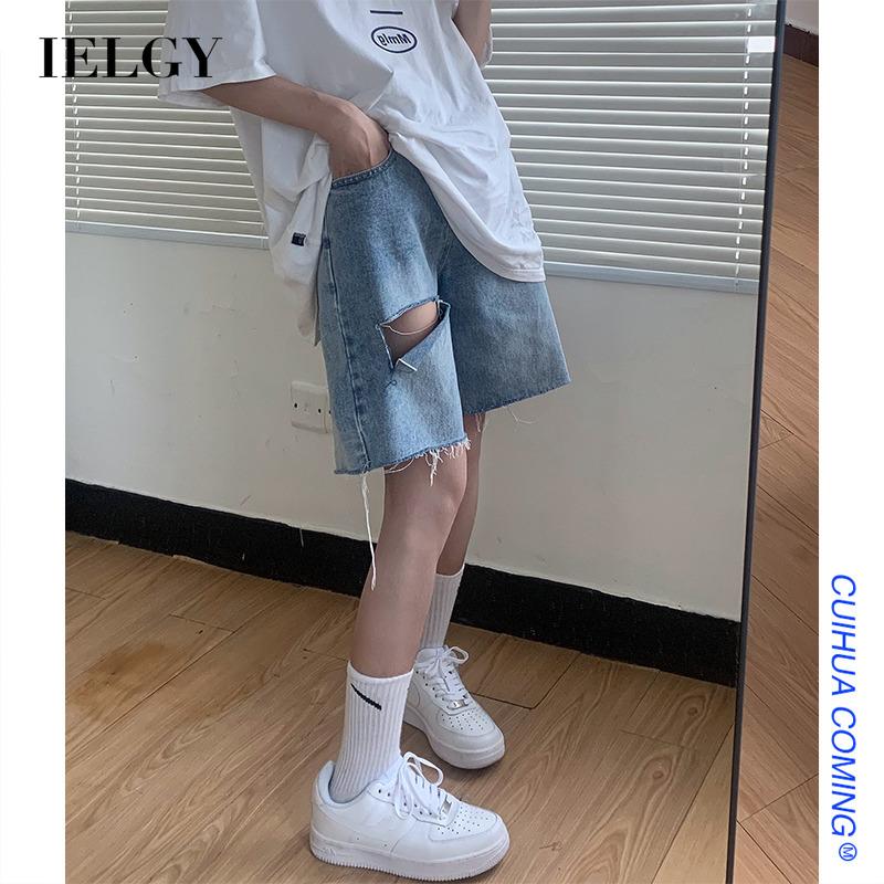 IELGY Quần short jean rách kiểu dáng thời trang nữ tính