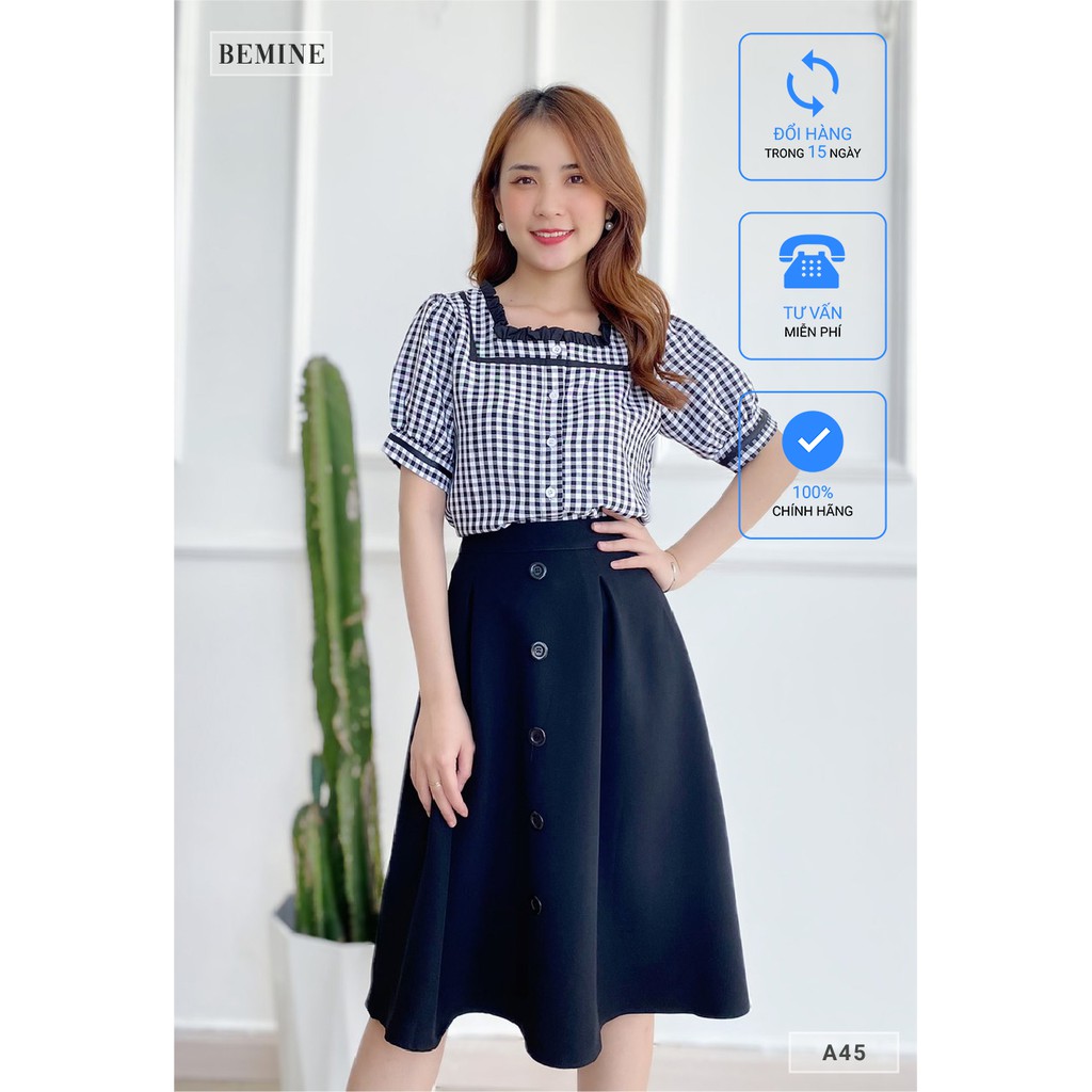 Chân váy công sở thiết kiết xòe đính nút dọc BEMINE VT25DEN | BigBuy360 - bigbuy360.vn