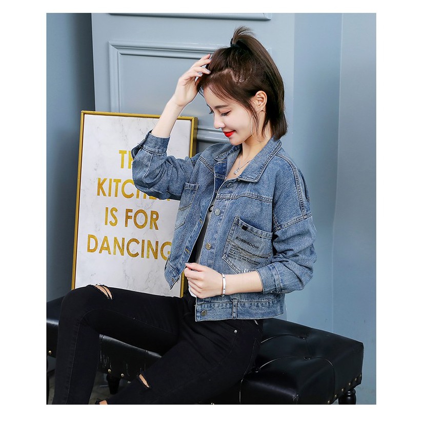 [AKJ06] Áo Khoác Jean Croptop Happy Times, Áo Khoác Jean Lửng Phong Cách Ulzzang Cho Nữ Vải Jean Xuẩt Đẹp Và Thoáng Mát