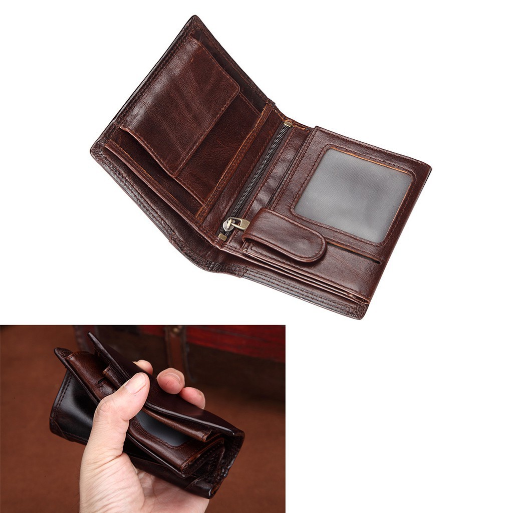 Ví da bò dạng gập phong cách cổ điển cho nam