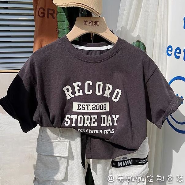 Áo Thun Tay Ngắn Cổ Tròn Dáng Rộng In Chữ Thời Trang Mùa Hè Hàn Quốc 0706 Cho Bé Trai