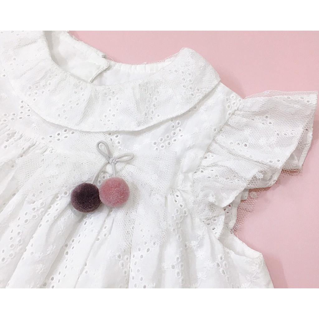 Đầm kate trắng thêu đục lỗ phối ren Jam&Jenny cho bé gái 2-8T D158