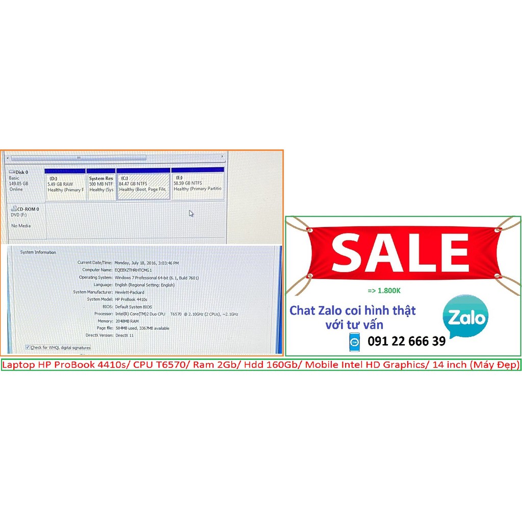 Laptop HP ProBook 4410s/ CPU T6570/ Ram 2Gb/ Hdd 160Gb/ Mobile Intel HD Graphics/ 14 inch (Máy Đẹp) | BigBuy360 - bigbuy360.vn
