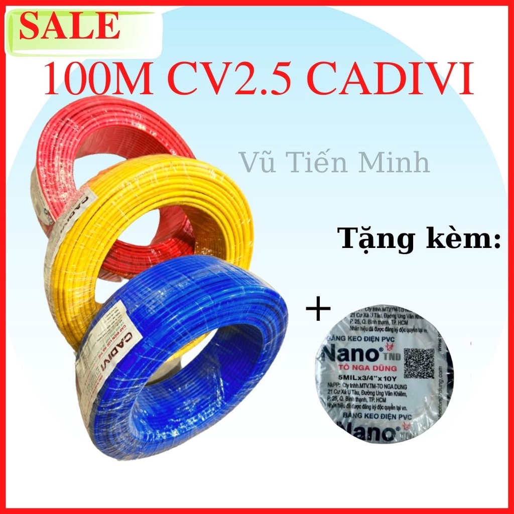 100M Dây điện đơn CADIVI CV2.5 lõi 7 sợi - Băng keo điện