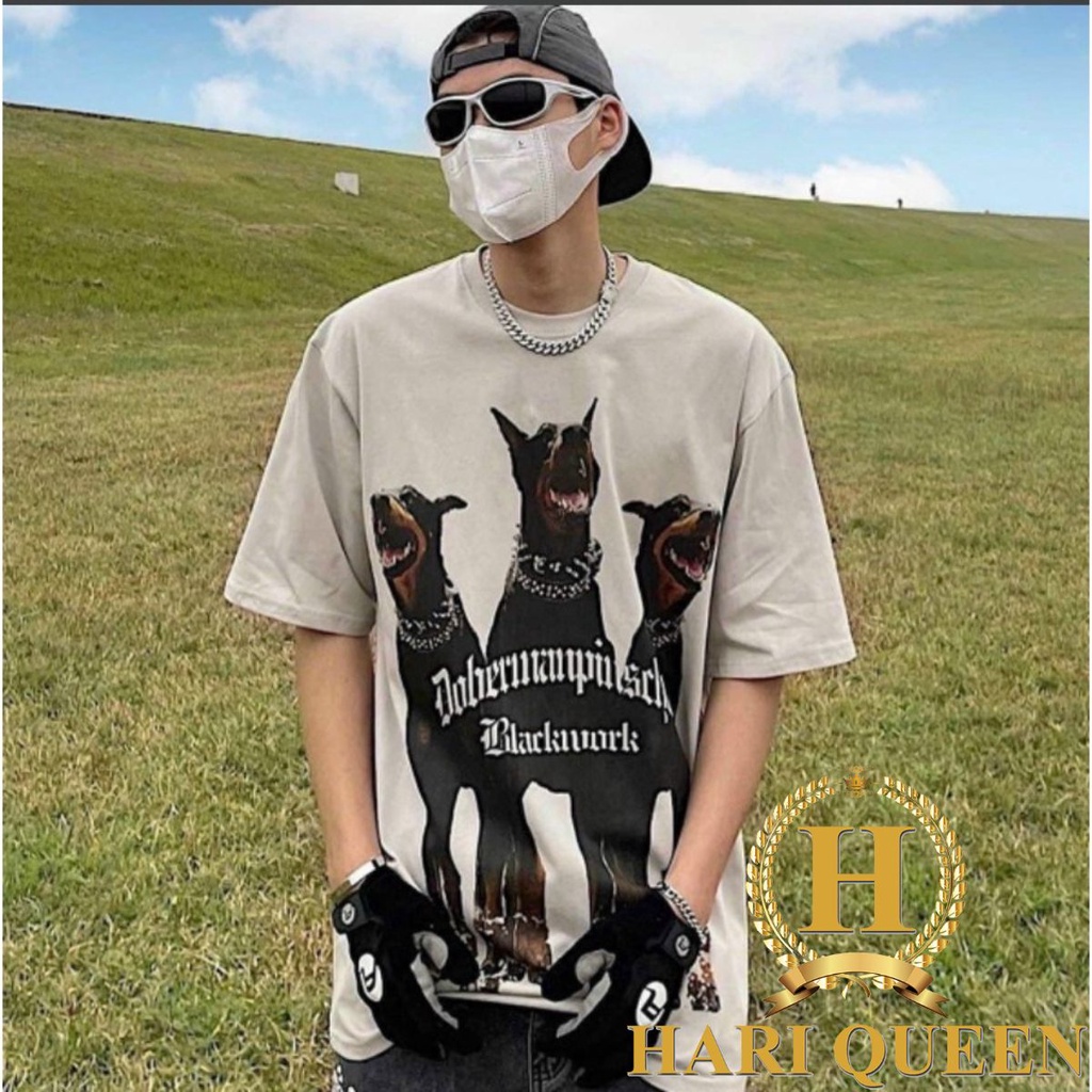 Áo phông Mikenco 3 Chó Blackwork form rộng đẹp- Áo thun tay lỡ Unisex nam nữ kiểu hàn quốc vải cotton HARI in hoạ tiết