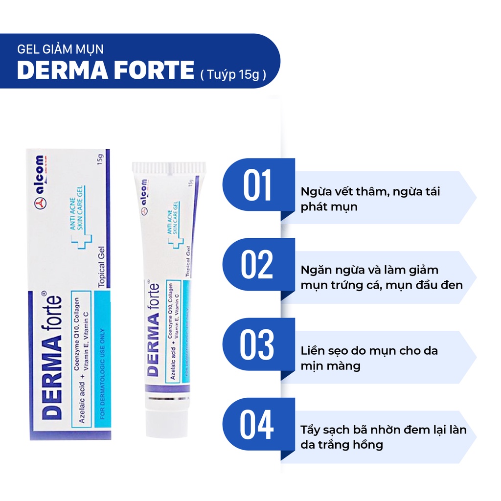 [TẶNG MÓC TREO TƯỜNG CUTE] Derma Forte Gel 15g - Mẫu Mới Advanced - Giảm Mụn Trứng Cá, Ngừa Thâm, Mờ Sẹo, Dưỡng Da