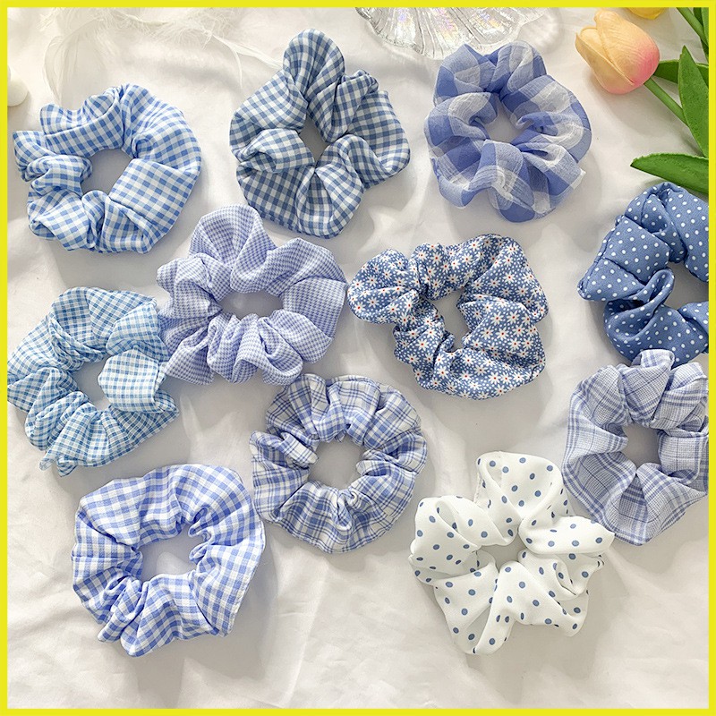 (CHỌN MẪU) Dây Buộc Tóc Vải Scrunchies Kẻ, Chấm Bi, Hoa Cúc XIC45