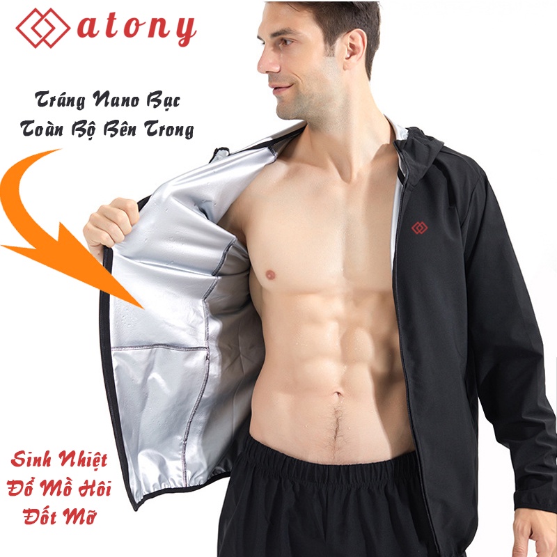 Áo Giảm Cân Nam ATONY, Áo Khoác Tập Gym Sinh Nhiệt Tan Mỡ Bụng ATONY Cao Cấp Tráng Nano Bạc Nhật Bản