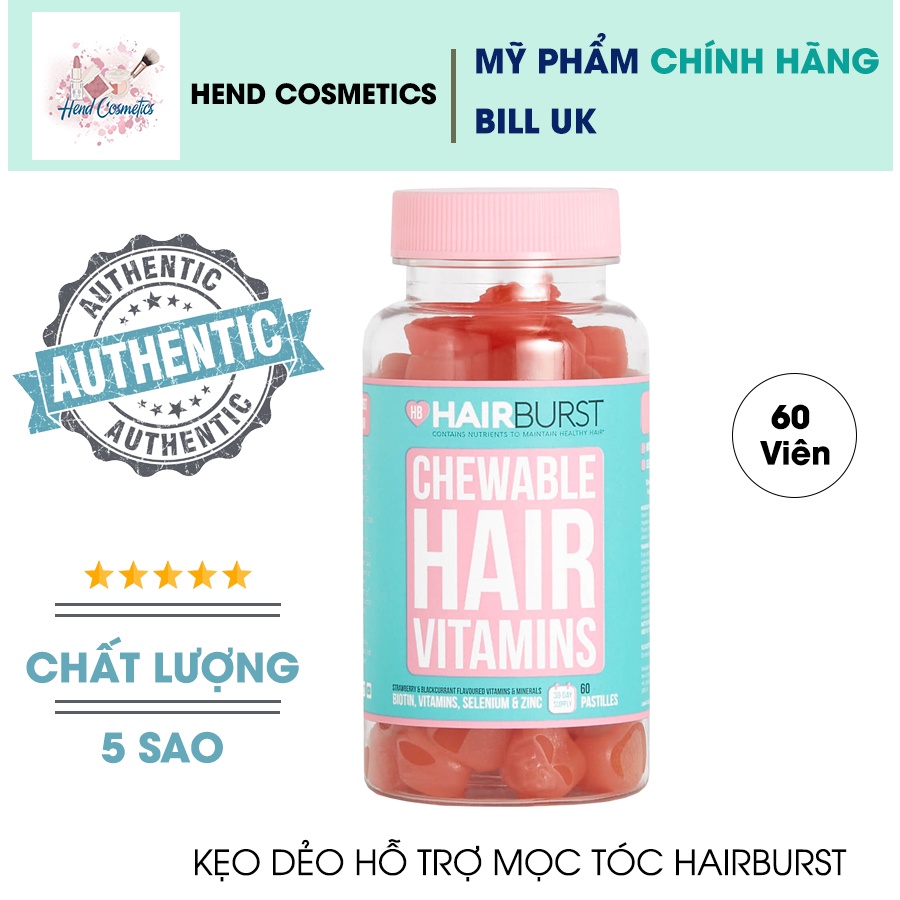 Kẹo Dẻo Mọc Tóc HAIRBURST Chewable Hair Vitamins 60 Viên