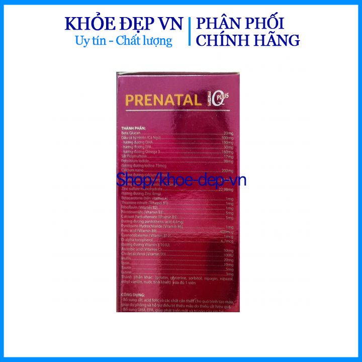 Viên uống Prenatal bổ bầu – Tốt cho phụ nữ mang thai – Bổ sung sắt, máu và acid folic, DHA, EPA, phát triển trí não – Hộ