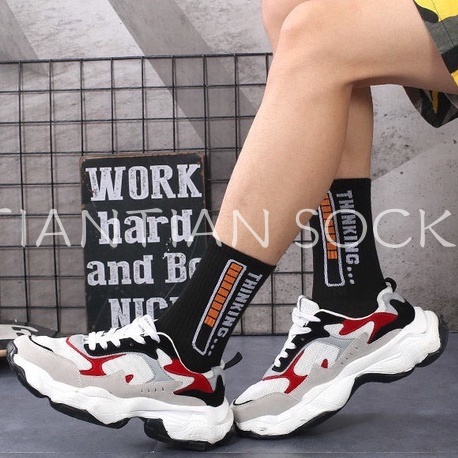 Vớ T037 cổ cao phong cách thể thao in chữ cái thời trang Nhật Hàn năng động cho nam nữ