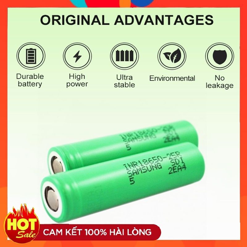 Pin Samsung INR18650 - 25R, dung lượng 2500mAh - xả  20A