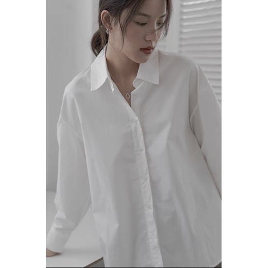 Áo Sơ Mi Trơn Dài Tay Nam Nữ Unisex Form Rộng ( 2 màu Đen , Trắng )