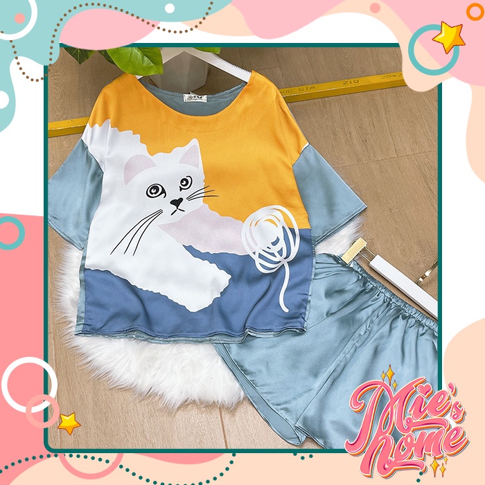 Đồ bộ nữ mặc nhà,đồ ngủ đùi cổ tròn lụa mát mịn-Mie | BigBuy360 - bigbuy360.vn