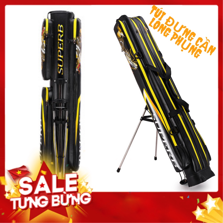 Bao đựng cần câu đài LONG PHỤNG 1m25 Super Dragon 3 ngăn phụ sức chứa lớn có giá đỡ cao cấp Hoài My Fishing