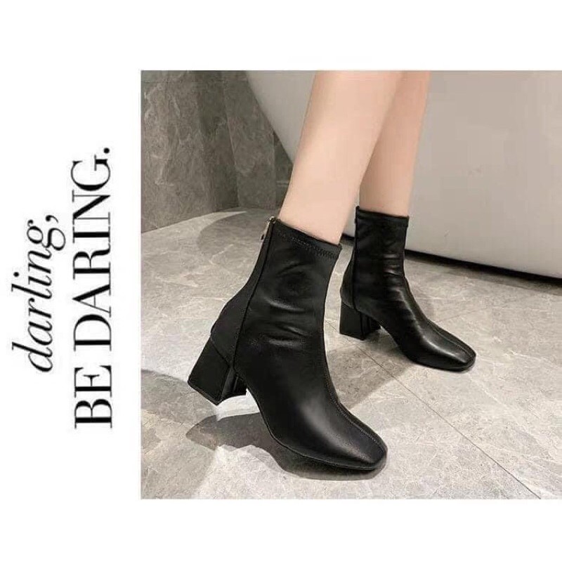 Bốt ( boot) Cao Gót Vuông  , Cổ Ngắn, Da Xịn Siêu Hot