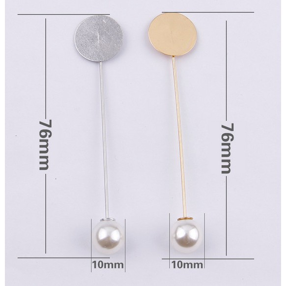 Set 10 ghim cài áo dáng dài đính ngọc trai giả 76mm