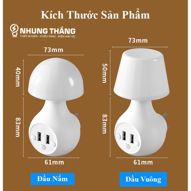 Đèn Ngủ Cắm Điện Kiêm Ổ Cắm USB - 3 Chế Độ Ánh Sáng - Ánh Sáng Bảo Vệ Mắt - Nhiều Mẫu